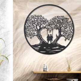 Romantische wanddeco – Levensboom hart met schommelend paar