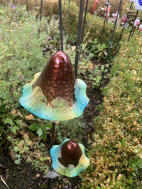 Tuinsteker paddenstoel bruin/turquoise