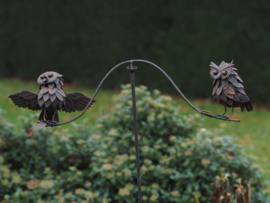 Tuinsteker windspel met 2 uilen