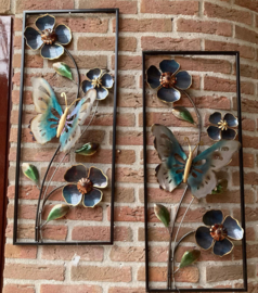 Wanddecoratie vlinder met bloem