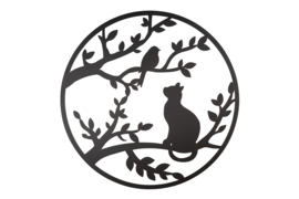 Wanddeco – Levensboom poes met vogeltje