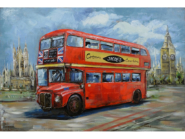 Engelse bus dubbeldekker, schilderij van metaal