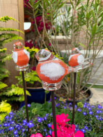 Vogel op staaf, wit/roze/oranje, glas