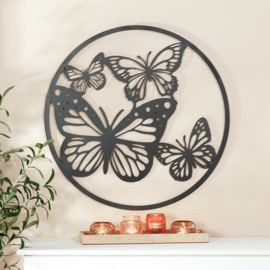 Wanddeco metaal – Vlinders Ø 60 cm