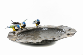 Voederschaal met gekleurde vogeltjes