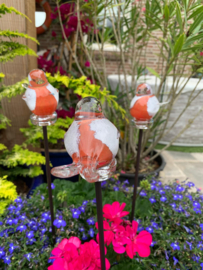 Vogel op staaf, wit/roze/oranje, glas