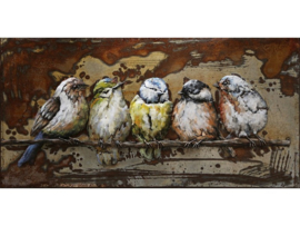 Vogels/mezen, schilderij van metaal