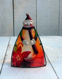 Sneeuwpop glas met waxinelichthouder