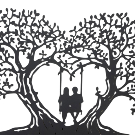 Romantische wanddeco – Levensboom hart met schommelend paar