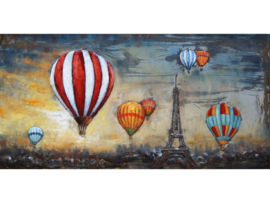 Luchtballonnen boven Parijs, schilderij van metaal