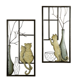 Muurdecoratie met katten – set van 2 metalen luiken