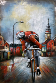 Wielrenner, schilderij van metaal