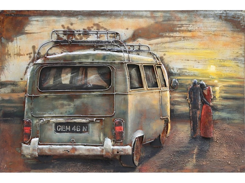mist stuk mini Volkswagen bus, schilderij van metaal | (wand) Decoratie & beelden van  metaal | Steeg80