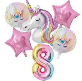 Unicorn 6-delige ballonnenset - cijfer 8