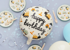 Ronde folieballon Happy Birthday Op de Bouwplaats