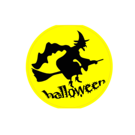 Ronde sticker Halloween Heks op bezem  - 10 stuks