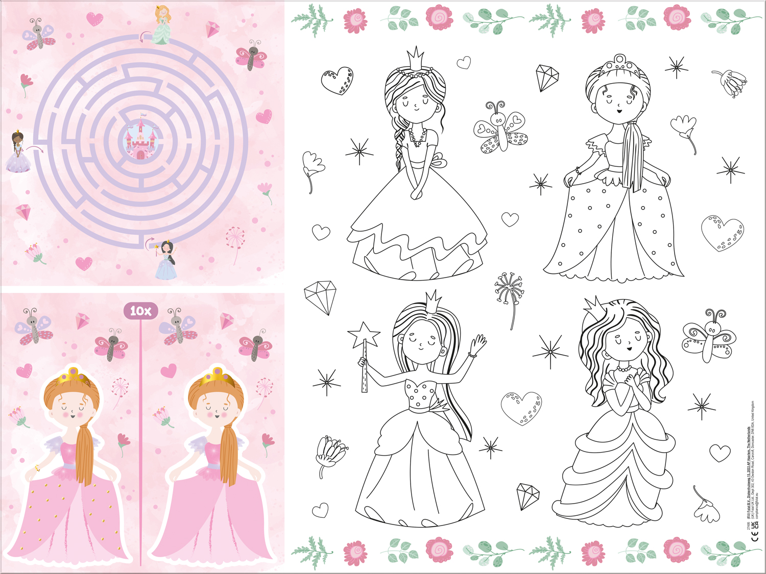 Prinsessen placemats met spelletjes - 6 stuks
