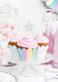 Cupcake prikkertje glitter zilver - per stuk