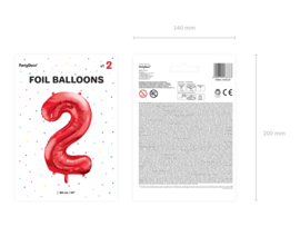 Cijfer ballon 2 rood  86cm