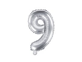 Cijfer ballon 9 zilver - 35cm