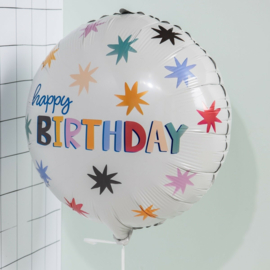 Ronde folieballon Happy Birthday Star Burst