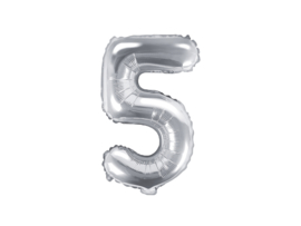 Cijfer ballon zilver mini - 5