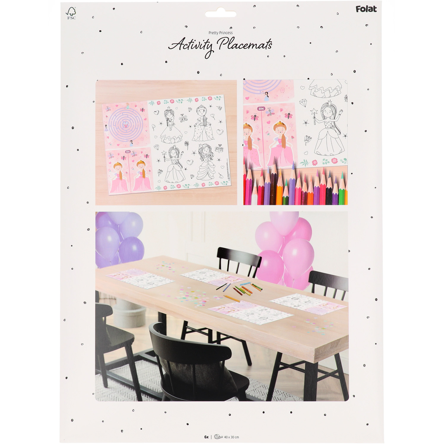 Prinsessen placemats met spelletjes - 6 stuks