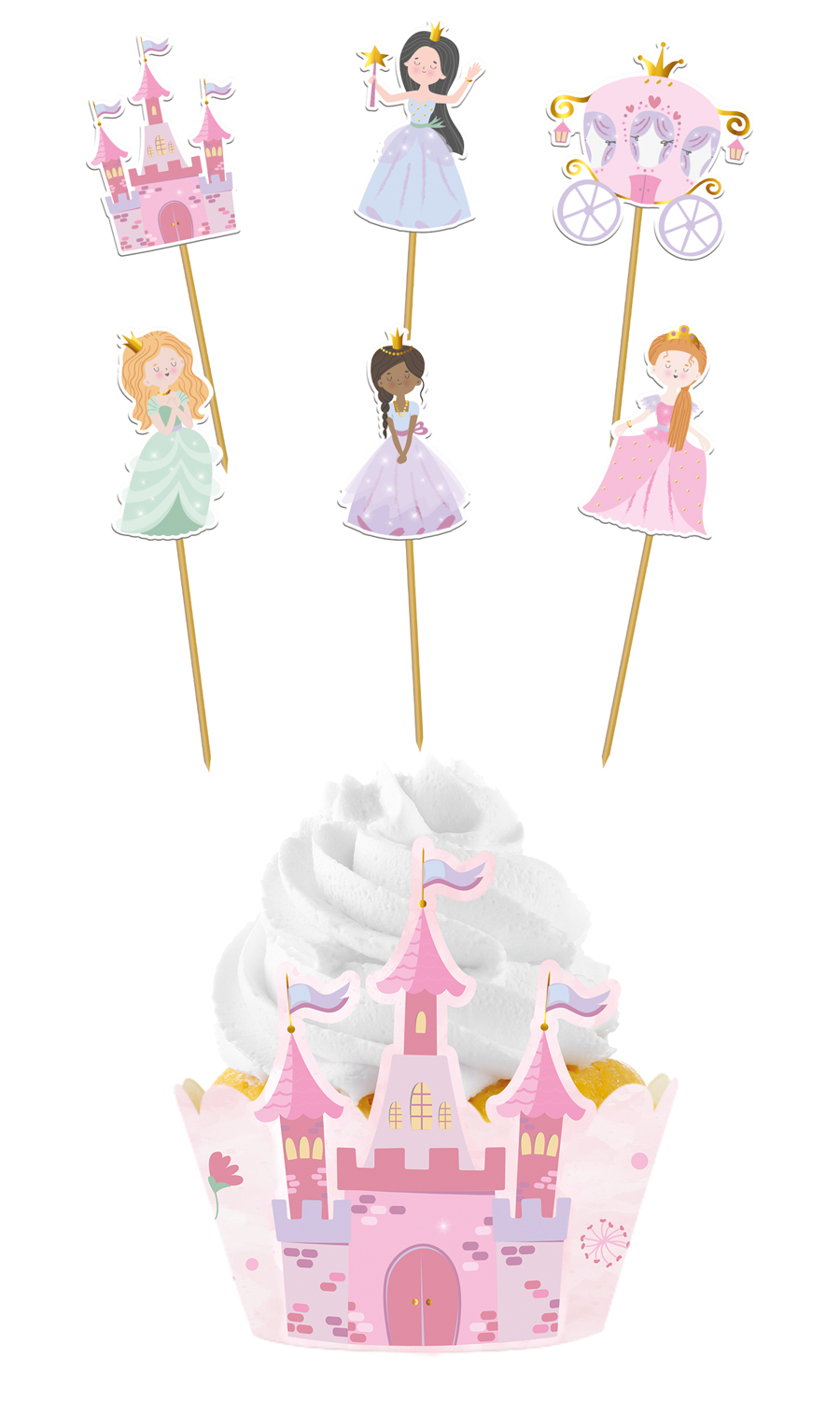 Decoratieset voor 6 prinsessen cupcake traktaties