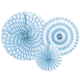 Papieren waaiers  blauw met motief - set van 3