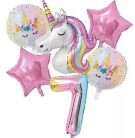 Unicorn 6-delige ballonnenset - cijfer 7