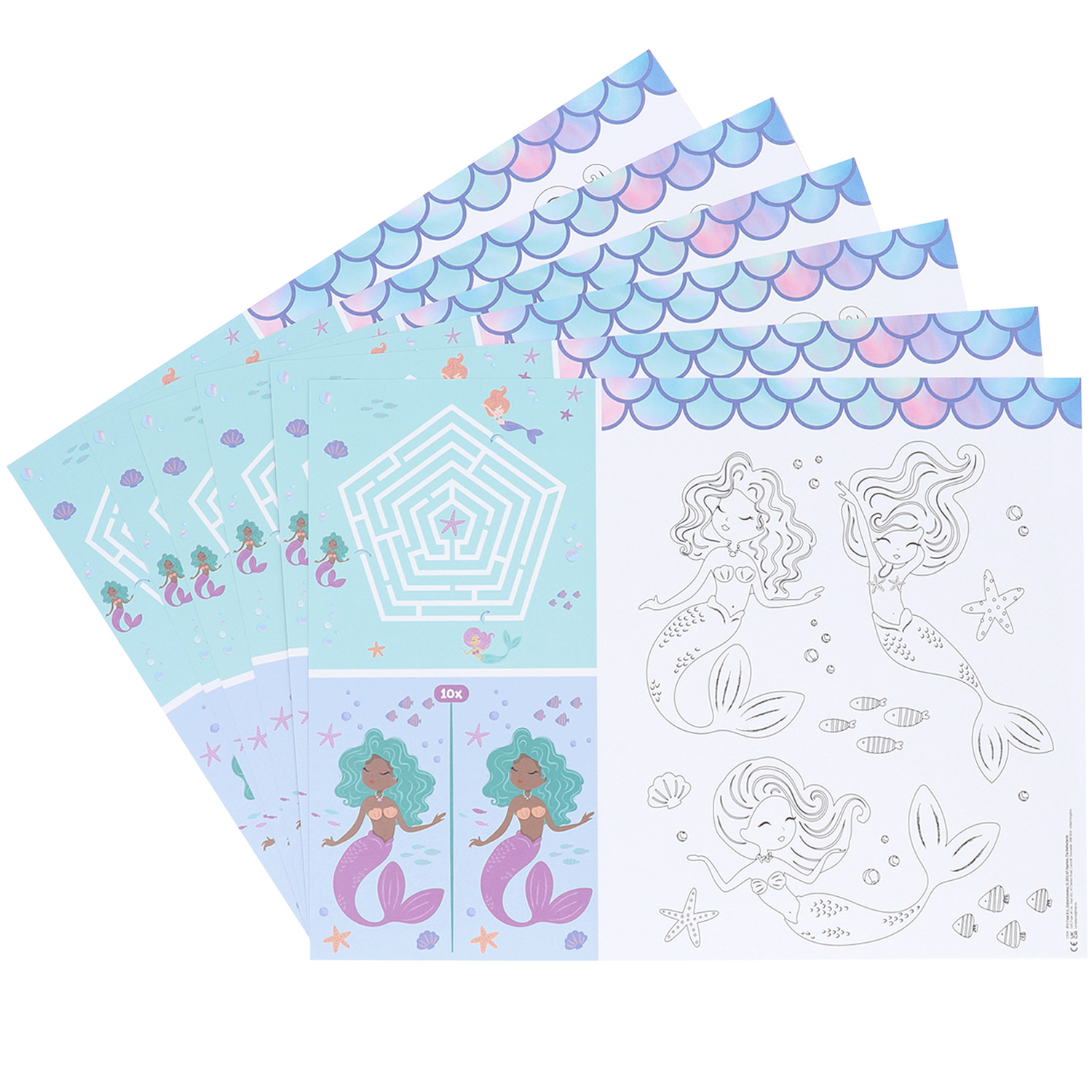 Zeemeermin placemats met spelletjes - 6 stuks