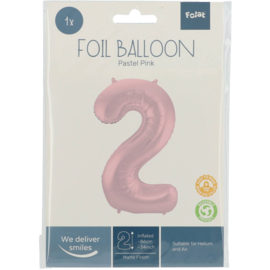 Cijfer ballon 2 roze - 86cm