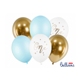 Balllonnen set blauw 1 jaar - 6-delig