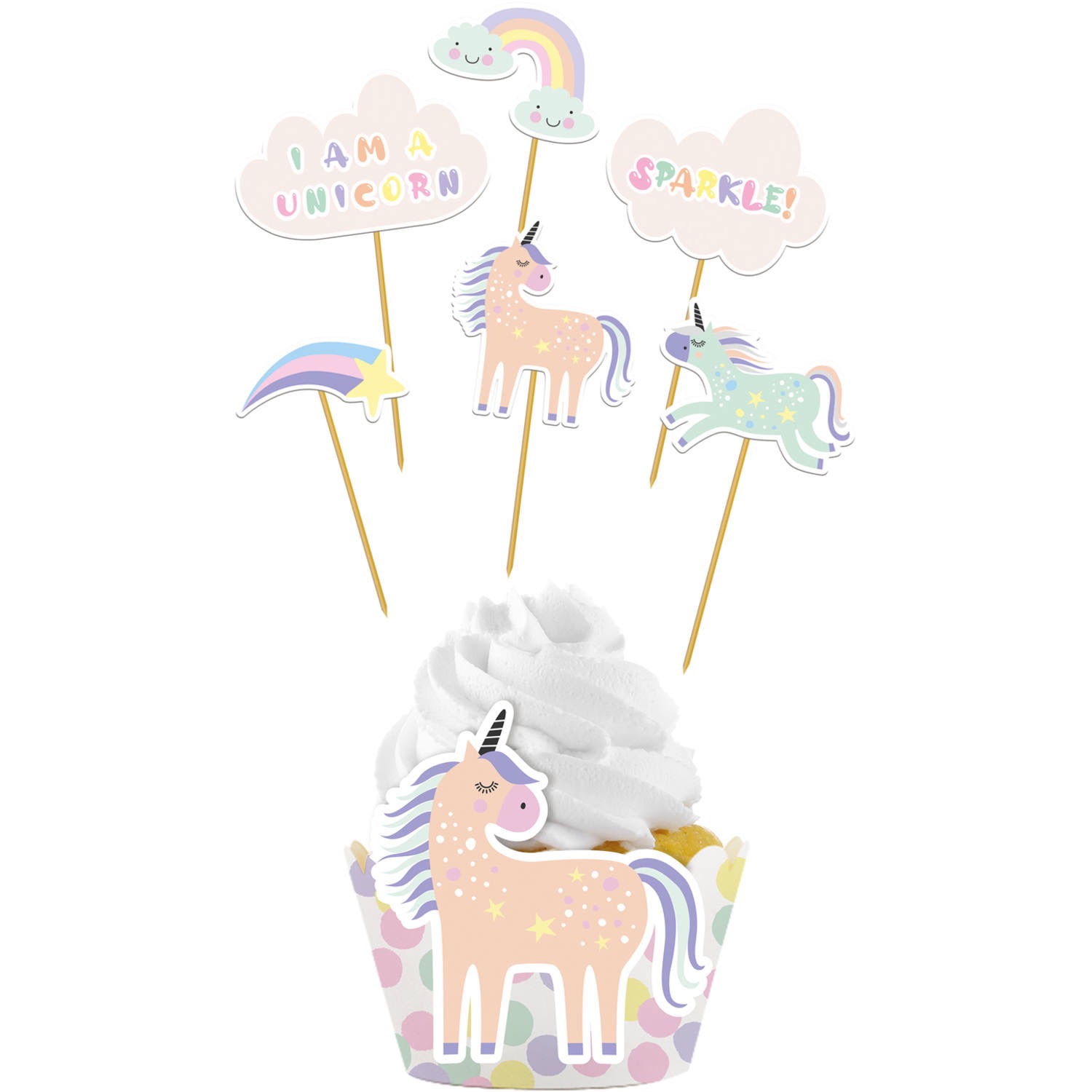 Decoratieset voor 6 unicorn cupcake traktaties