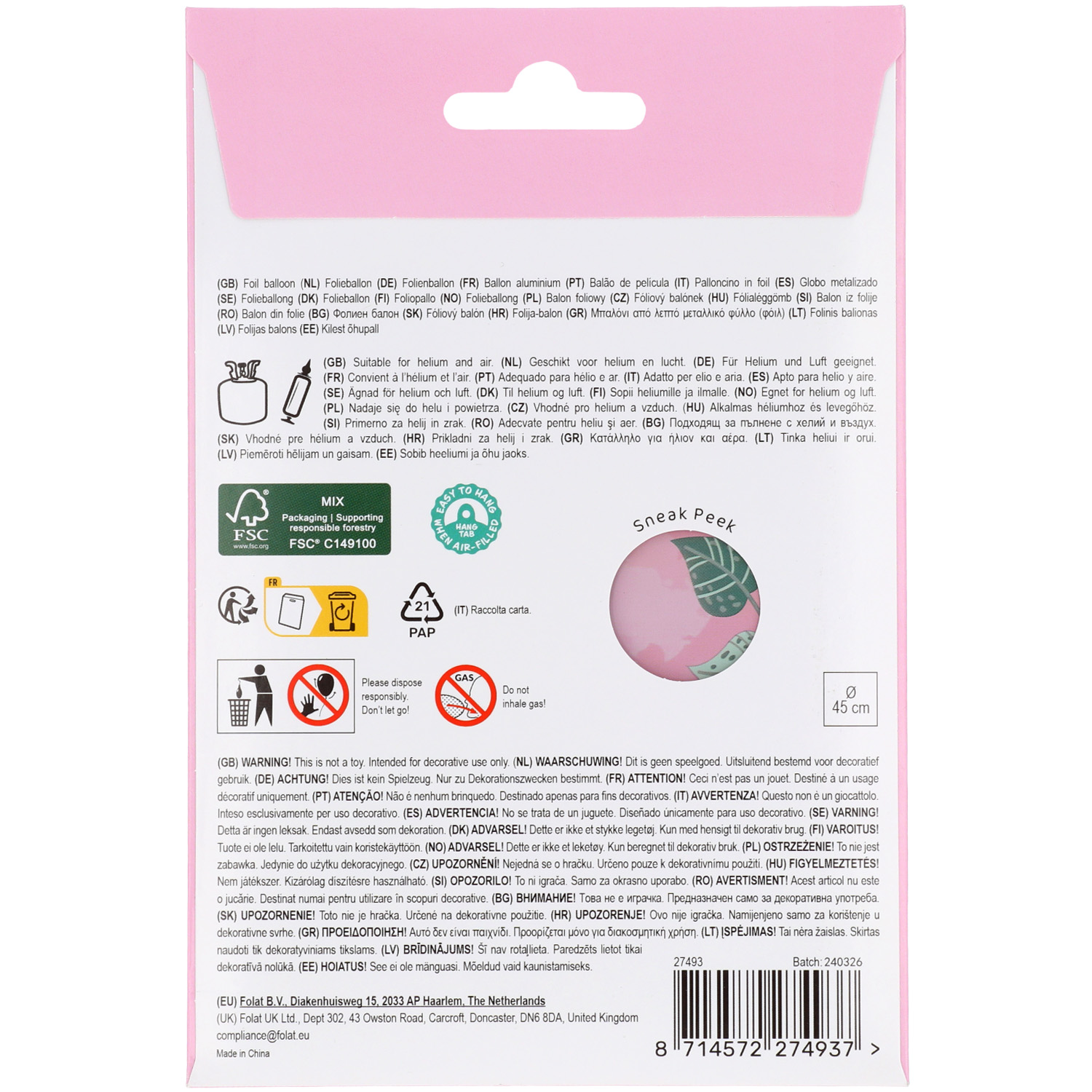 Prinsessen folieballon 45cm