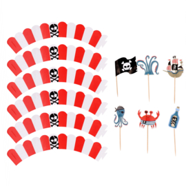 Decoratieset voor 6 piraten cupcake traktaties