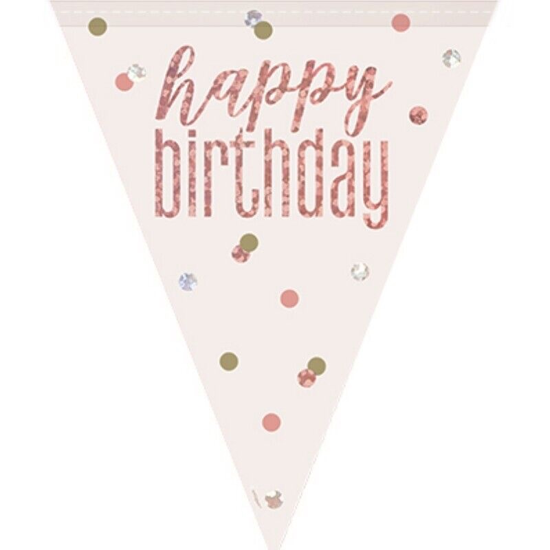 Happy Birthday vlaggenlijn rosé-zilver