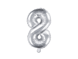 Cijfer ballon 8 zilver - 35cm