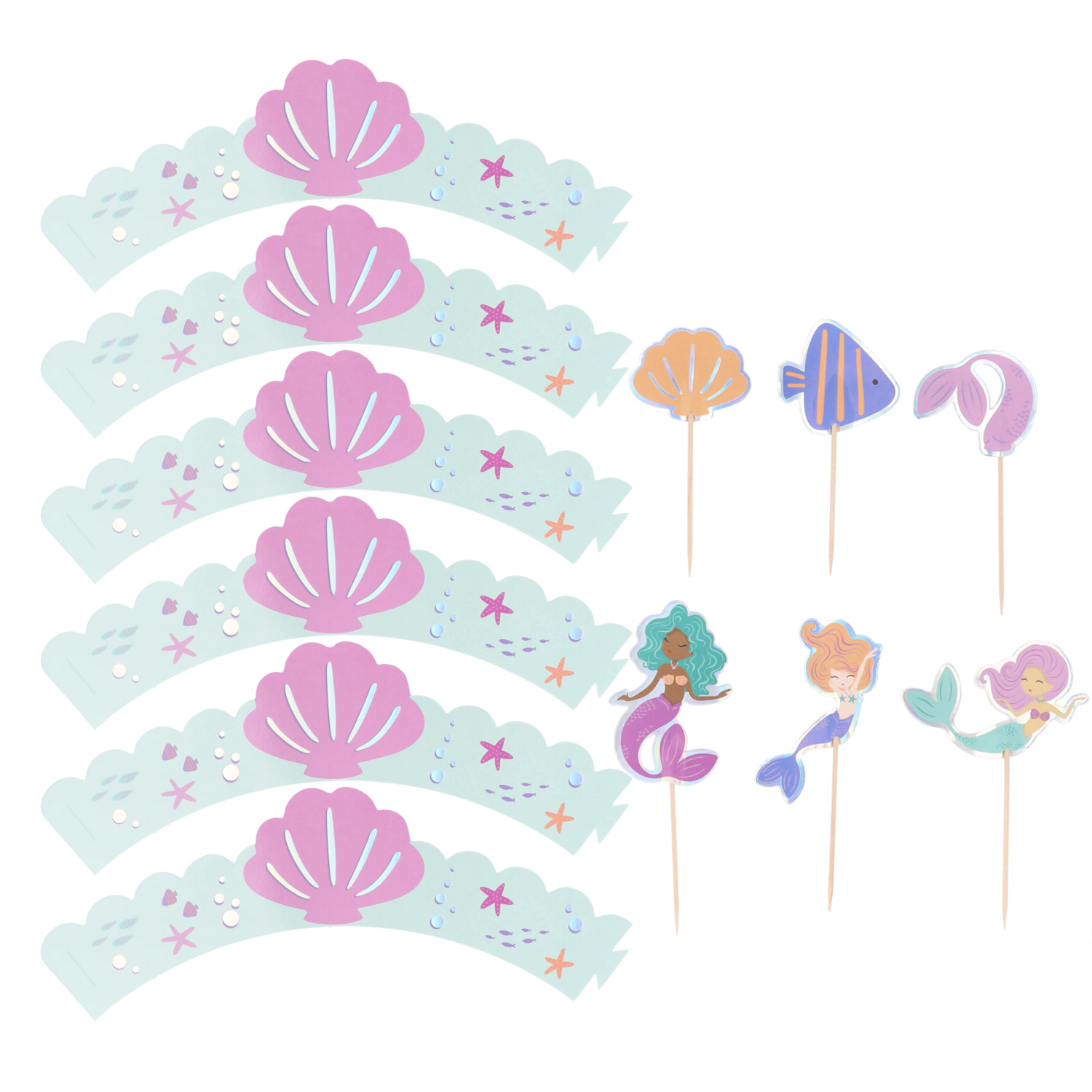 Decoratieset voor 6 zeemeermin cupcake traktaties