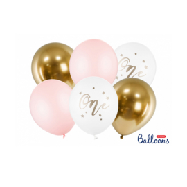 Balllonnen set roze 1 jaar - 6-delig