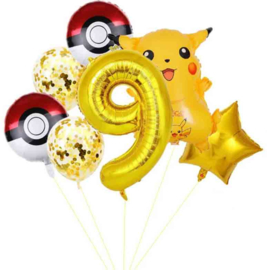 Pokemon ballonnen set met cijfer 9 - 8delig
