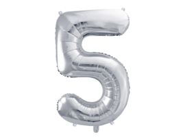 Cijfer ballon 5 zilver - 86cm