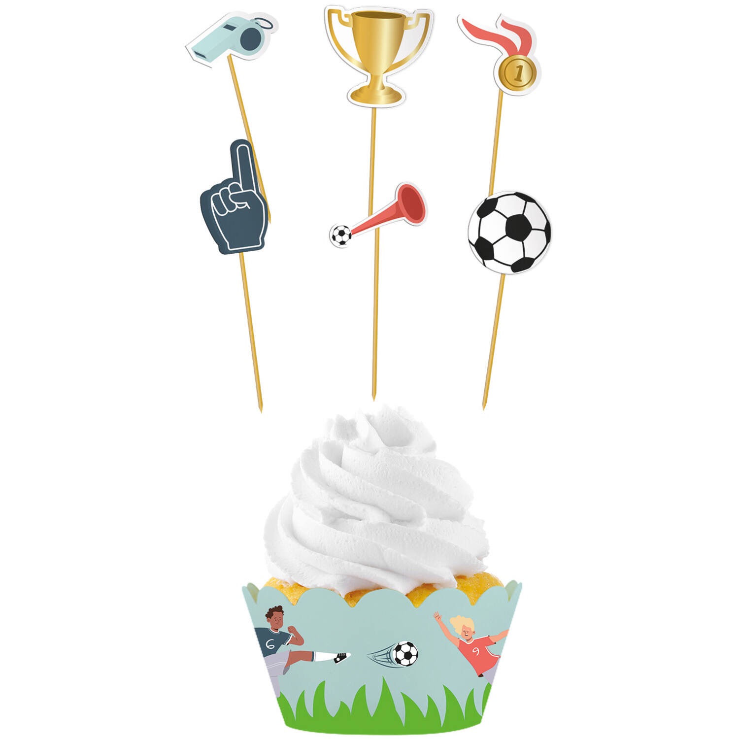 Decoratieset voor  6 voetbal cupcake traktaties