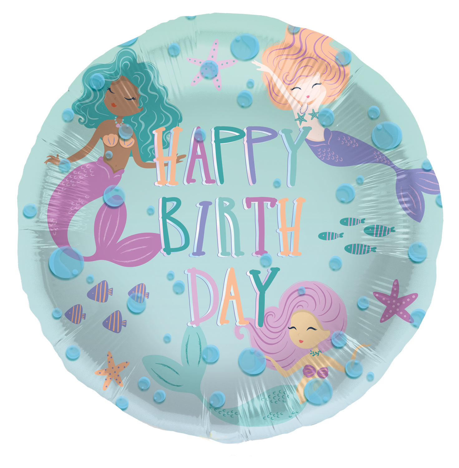 Zeemeermin ronde folieballon  Happy Birthdy 33cm