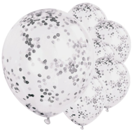 Confetti ballon zilver - 6 stuks