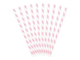Papieren rietjes roze wit gestreept  - 10 stuks
