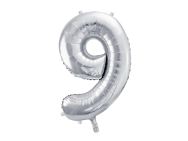 Cijfer ballon 9 zilver - groot formaat