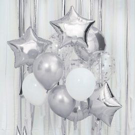 12 delige ballonnen mix  zilverkleurig