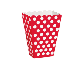 Popcorn  uitdeeldoosjes rood met stippen - 8 stuks