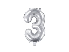 Cijfer ballon zilver mini - 3